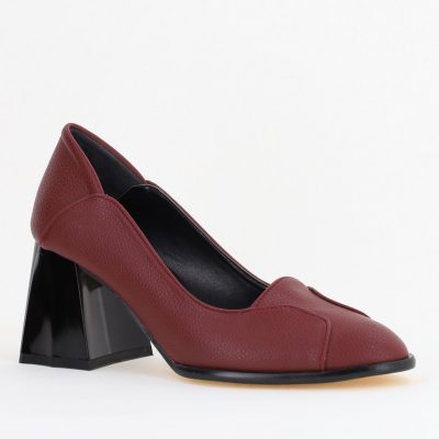 Pantofi Damă Casual cu Toc din Piele Ecologică culoare Bordo mat (BS673AY2410994)