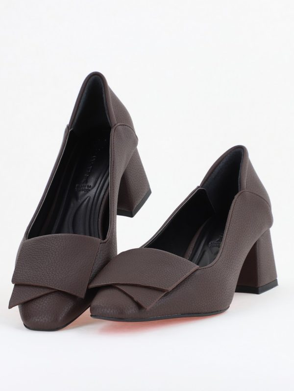 Pantofi Damă Casual cu Toc din Piele Ecologică culoare Cafeniu mat (BS800D2410984) 119