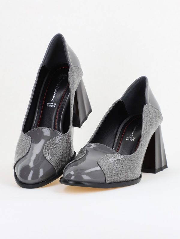 Pantofi Damă Casual cu Toc din Piele Ecologică culoare Gri (BS673AY2410991) 119