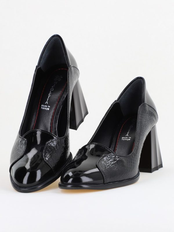 Pantofi Damă Casual cu Toc din Piele Ecologică culoare Negru lac (BS673AY2410992) 119