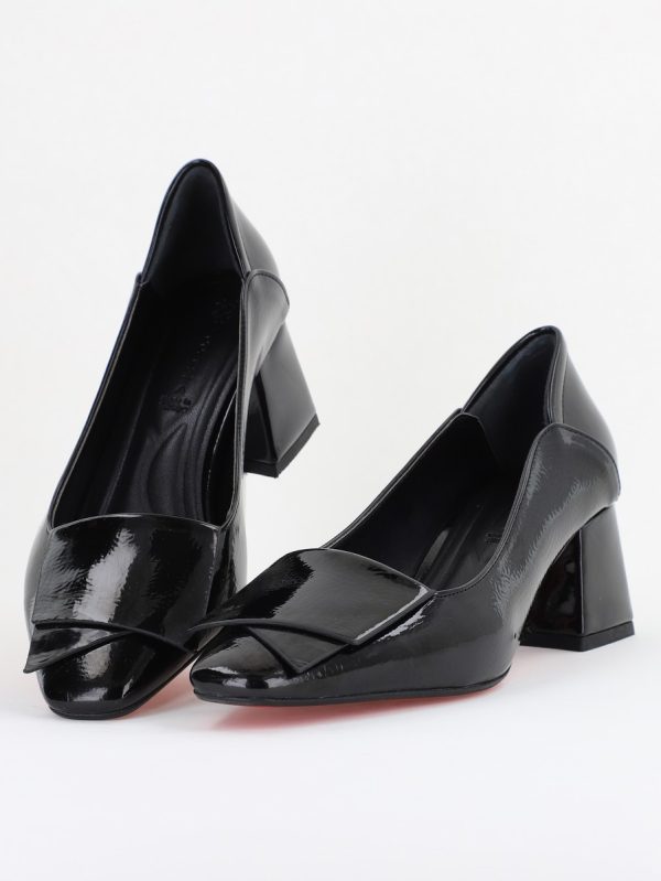 Pantofi Damă Casual cu Toc din Piele Ecologică culoare Negru lac(BS800D2410980) 119