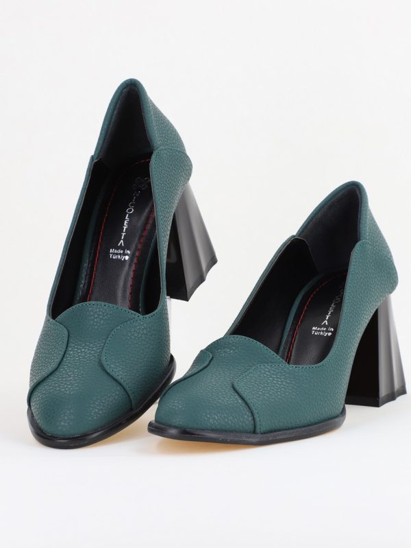 Pantofi Damă Casual cu Toc din Piele Ecologică culoare Verde petrol (BS673AY2410997) 119