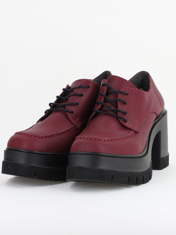 Pantofi Damă Casual cu Toc Tip Loafer din Piele Ecologică Bordo Mat BS602AY2409905 119