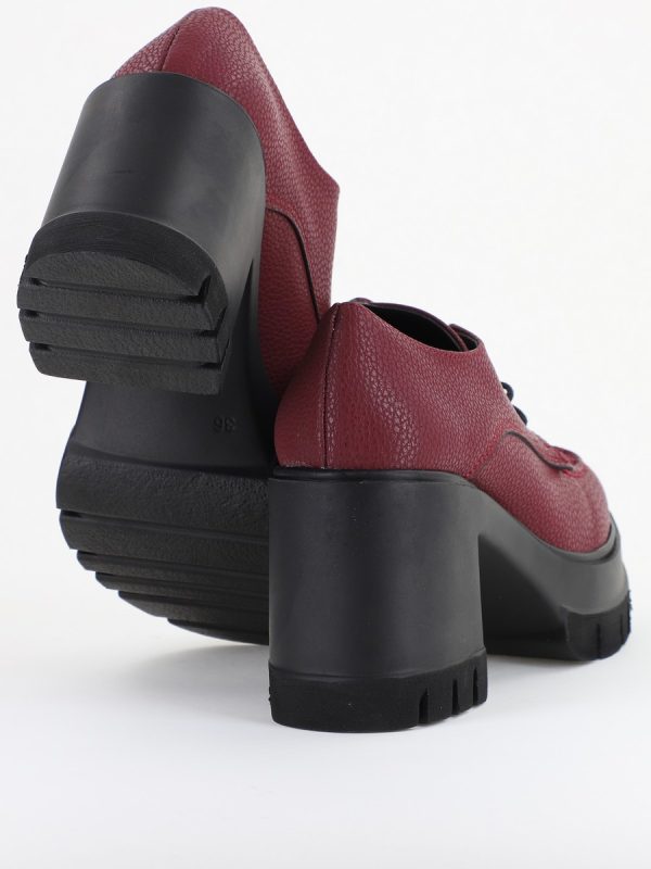 Pantofi Damă Casual cu Toc Tip Loafer din Piele Ecologică Bordo Mat BS602AY2409905 122