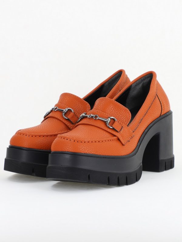 Pantofi Damă Casual cu Toc Tip Loafer din Piele Ecologică Maro Mat- BS604AY2409914 120