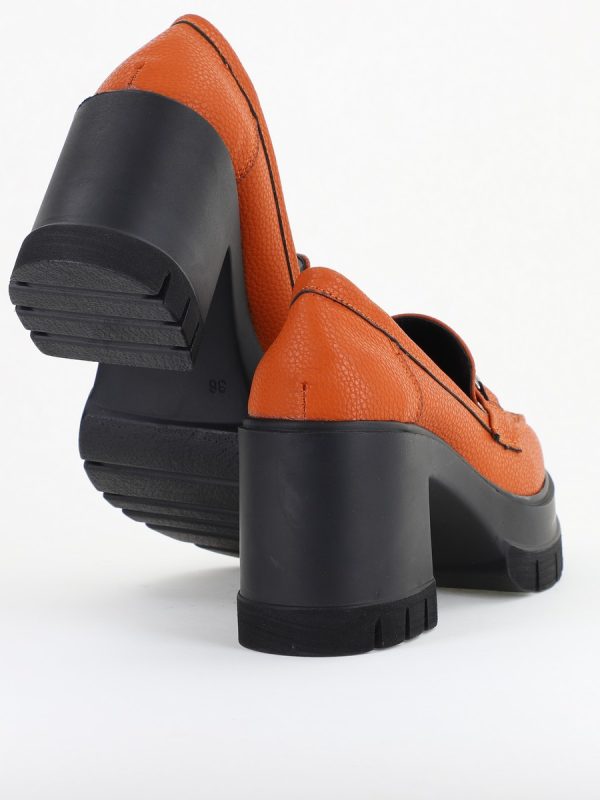 Pantofi Damă Casual cu Toc Tip Loafer din Piele Ecologică Maro Mat- BS604AY2409914 125