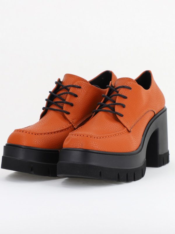 Pantofi Damă Casual cu Toc Tip Loafer din Piele Ecologică Maro Mat BS602AY2409907 119