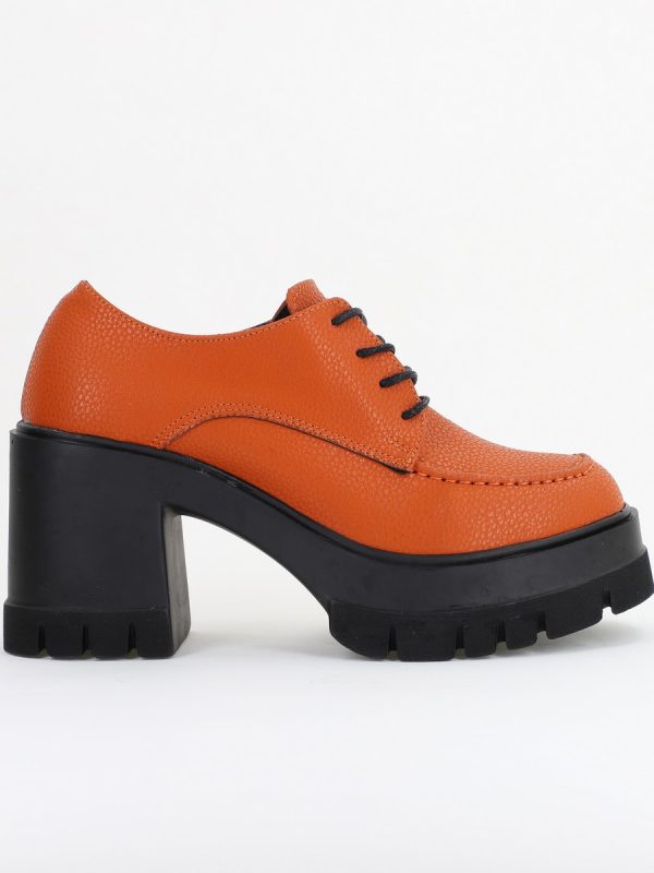 Pantofi Damă Casual cu Toc Tip Loafer din Piele Ecologică Maro Mat BS602AY2409907 120