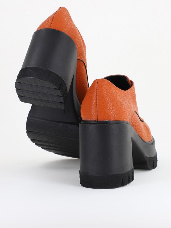 Pantofi Damă Casual cu Toc Tip Loafer din Piele Ecologică Maro Mat BS602AY2409907 122