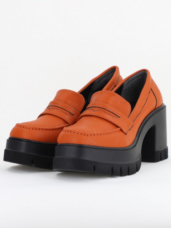 Pantofi Damă Casual cu Toc Tip Loafer din Piele Ecologică Maro Lac - BS608AY2409897 119