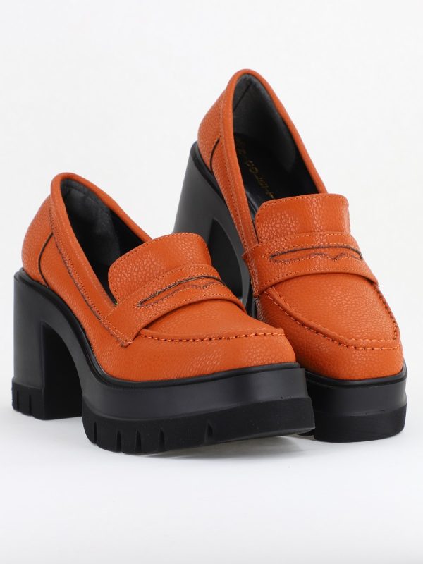 Pantofi Damă Casual cu Toc Tip Loafer din Piele Ecologică Maro Lac - BS608AY2409897 123