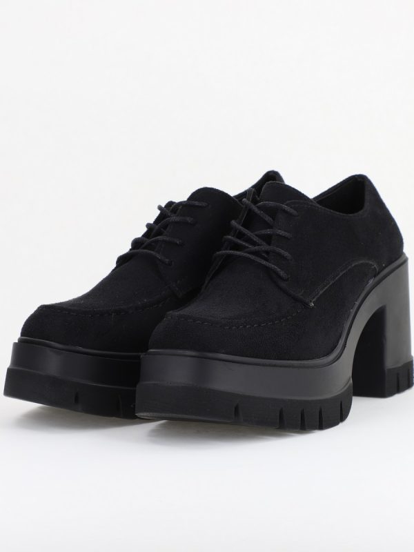 Pantofi Damă Casual cu Toc Tip Loafer din Piele Ecologică Negru catigelat BS602AY2409904 119