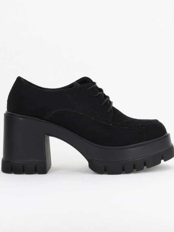 Pantofi Damă Casual cu Toc Tip Loafer din Piele Ecologică Negru catigelat BS602AY2409904 120