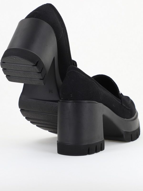 Pantofi Damă Casual cu Toc Tip Loafer din Piele Ecologică Negru catifelat- BS604AY2409911 125