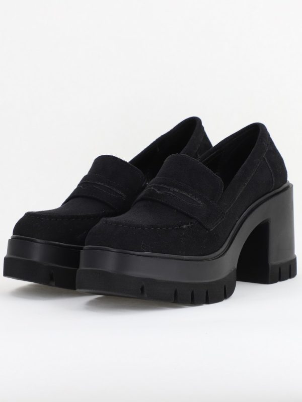 Pantofi Damă Casual cu Toc Tip Loafer din Piele Ecologică Negru Catifelat - BS608AY2409898 119