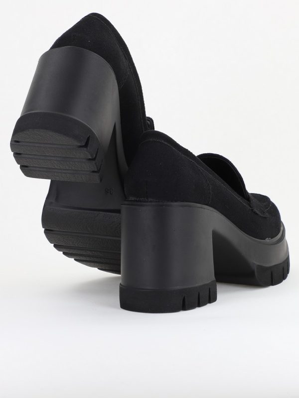 Pantofi Damă Casual cu Toc Tip Loafer din Piele Ecologică Negru Catifelat - BS608AY2409898 122