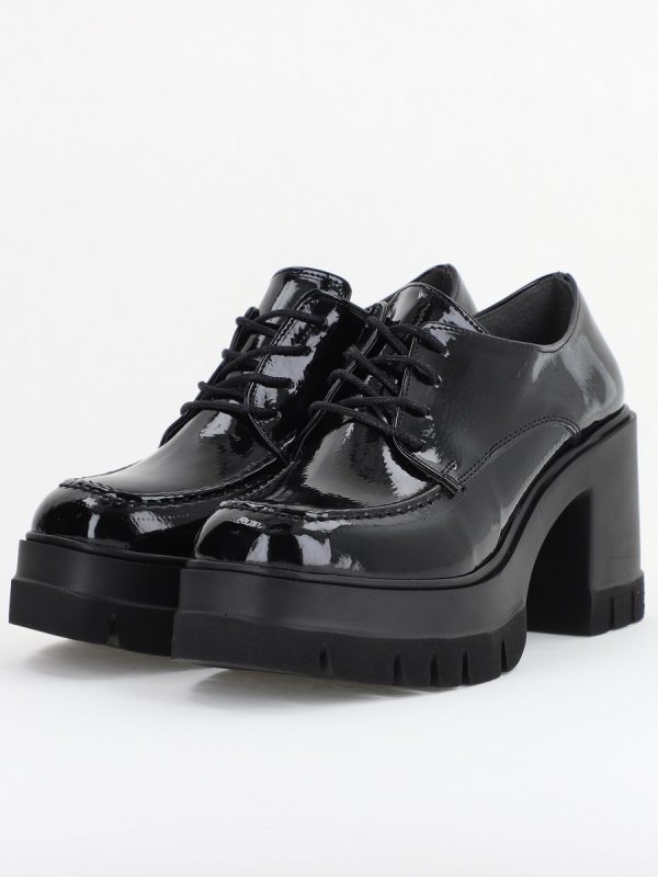 Pantofi Damă Casual cu Toc Tip Loafer din Piele Ecologică Negru Lac BS602AY2409902 119