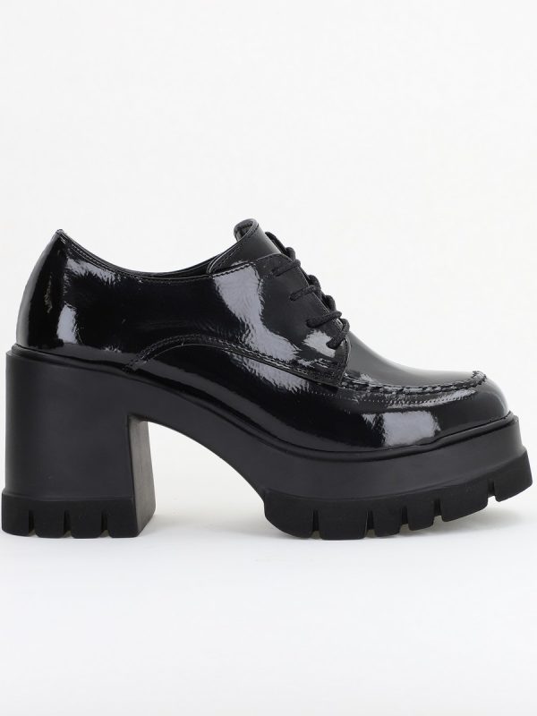 Pantofi Damă Casual cu Toc Tip Loafer din Piele Ecologică Negru Lac BS602AY2409902 120