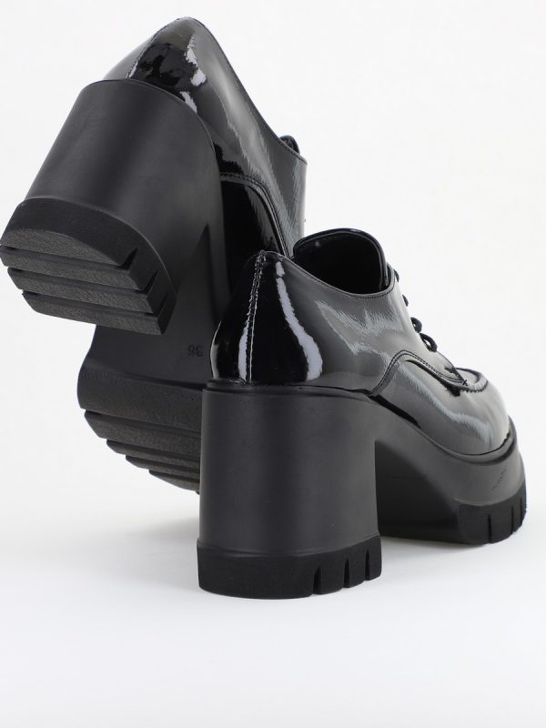 Pantofi Damă Casual cu Toc Tip Loafer din Piele Ecologică Negru Lac BS602AY2409902 122