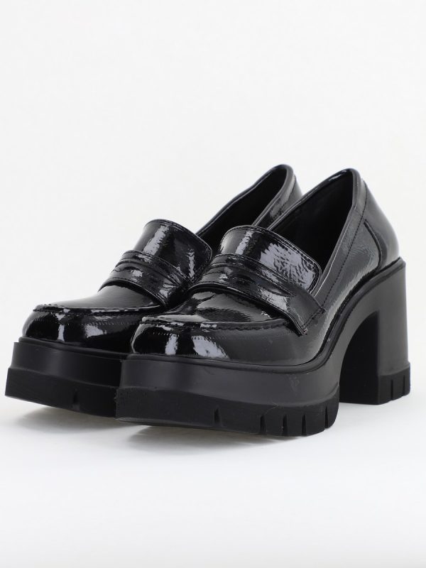 Pantofi Damă Casual cu Toc Tip Loafer din Piele Ecologică Negru Lac - BS608AY2409896 119