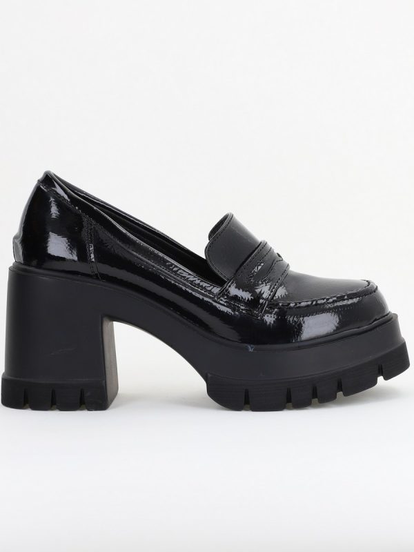 Pantofi Damă Casual cu Toc Tip Loafer din Piele Ecologică Negru Lac - BS608AY2409896 120
