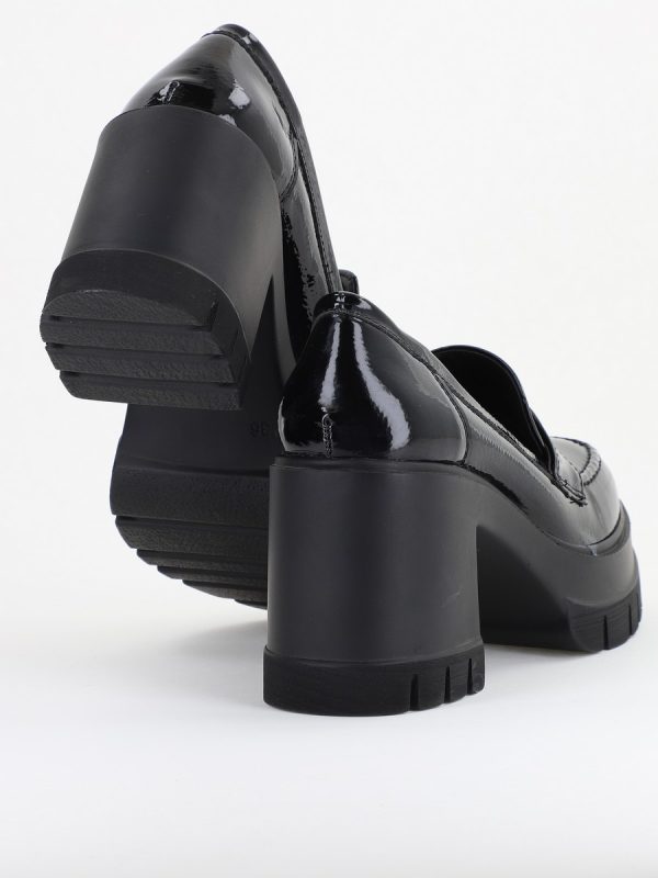 Pantofi Damă Casual cu Toc Tip Loafer din Piele Ecologică Negru Lac - BS608AY2409896 122