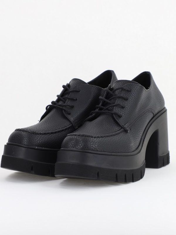 Pantofi Damă Casual cu Toc Tip Loafer din Piele Ecologică Negru Mat BS602AY2409903 119