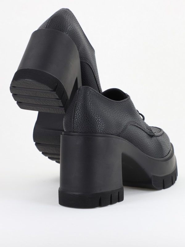 Pantofi Damă Casual cu Toc Tip Loafer din Piele Ecologică Negru Mat BS602AY2409903 122