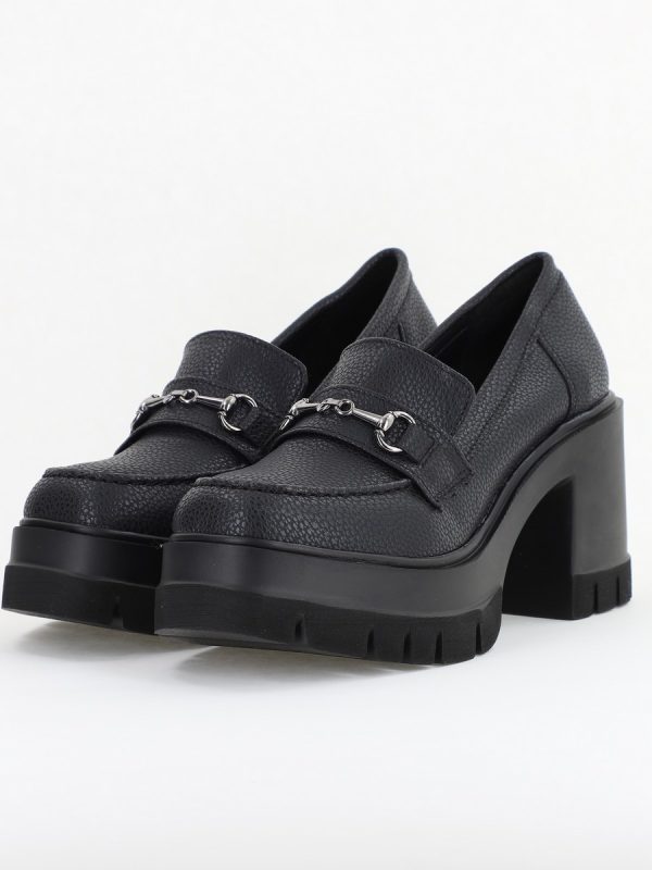 Pantofi Damă Casual cu Toc Tip Loafer din Piele Ecologică Negru Mat - BS604AY2409910 120