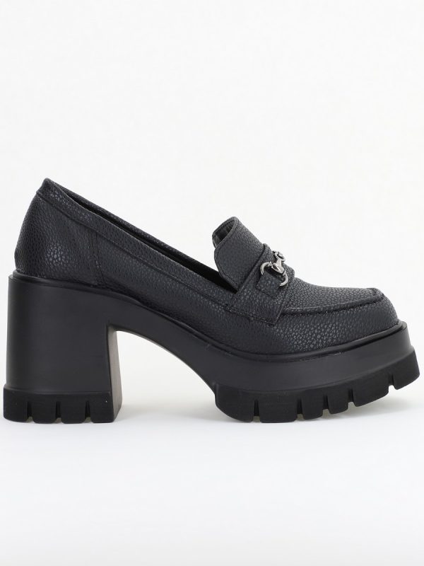 Pantofi Damă Casual cu Toc Tip Loafer din Piele Ecologică Negru Mat - BS604AY2409910 122