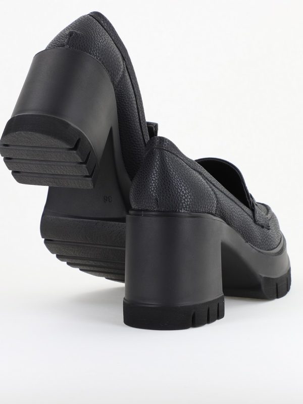 Pantofi Damă Casual cu Toc Tip Loafer din Piele Ecologică Negru Mat - BS604AY2409910 125