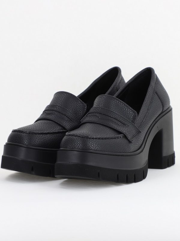 Pantofi Damă Casual cu Toc Tip Loafer din Piele Ecologică Negru Mat - BS608AY2409895 119