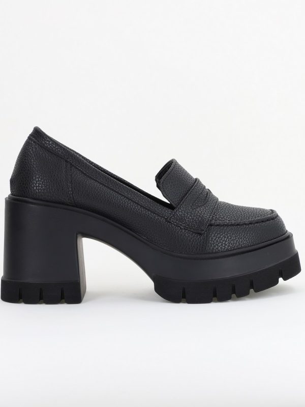 Pantofi Damă Casual cu Toc Tip Loafer din Piele Ecologică Negru Mat - BS608AY2409895 120