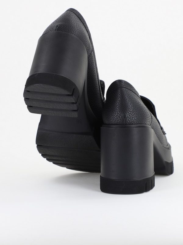 Pantofi Damă Casual cu Toc Tip Loafer din Piele Ecologică Negru Mat - BS608AY2409895 122