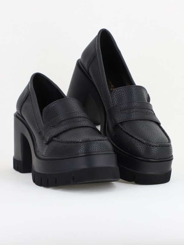 Pantofi Damă Casual cu Toc Tip Loafer din Piele Ecologică Negru Mat - BS608AY2409895 123