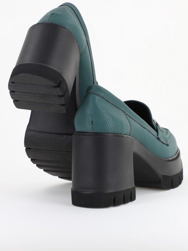 Pantofi Damă Casual cu Toc Tip Loafer din Piele Ecologică Verde Petrol Mat- BS604AY2409912 125