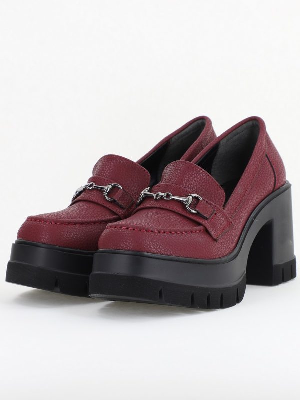 Pantofi Damă Casual cu Toc Tip Loafer din Piele Ecologică Bordo Mat- BS604AY2409913 120