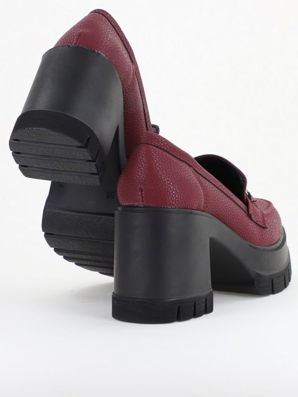 Pantofi Damă Casual cu Toc Tip Loafer din Piele Ecologică Bordo Mat- BS604AY2409913 125