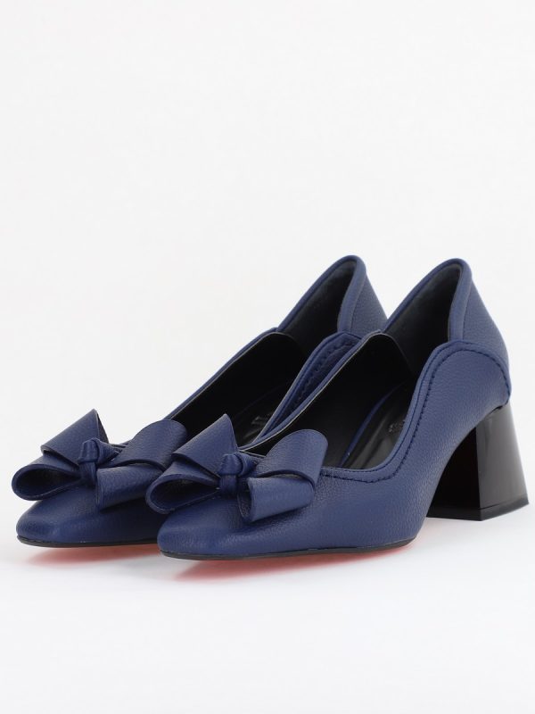 Pantofi Damă cu Toc din Piele Ecologică cu fundiță Bleumarin (BS5002D2410978) 119