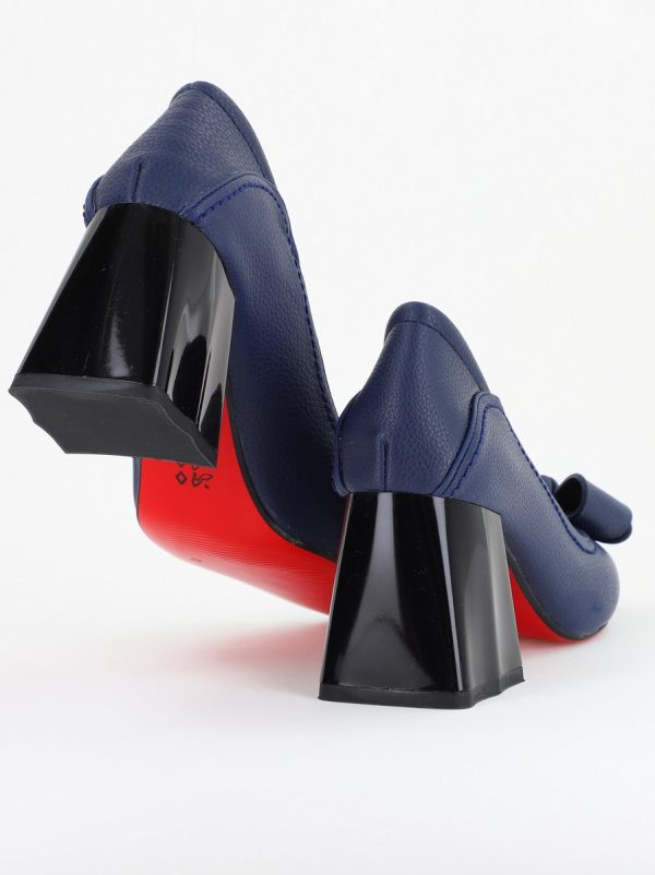 Pantofi Damă cu Toc din Piele Ecologică cu fundiță bleumarin mat (BS2000D2409804) 119