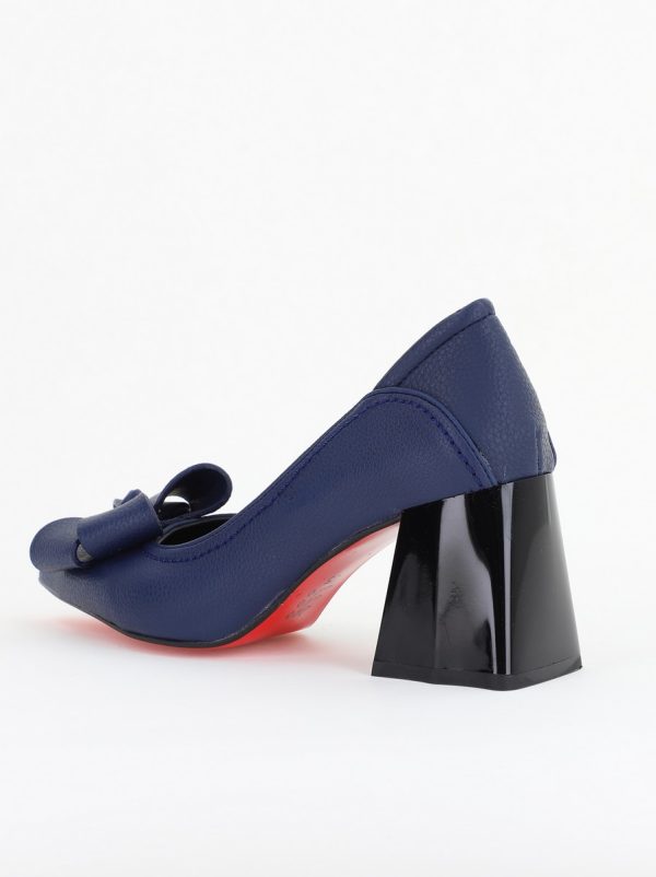 Pantofi Damă cu Toc din Piele Ecologică cu fundiță bleumarin mat (BS2000D2409804) 123
