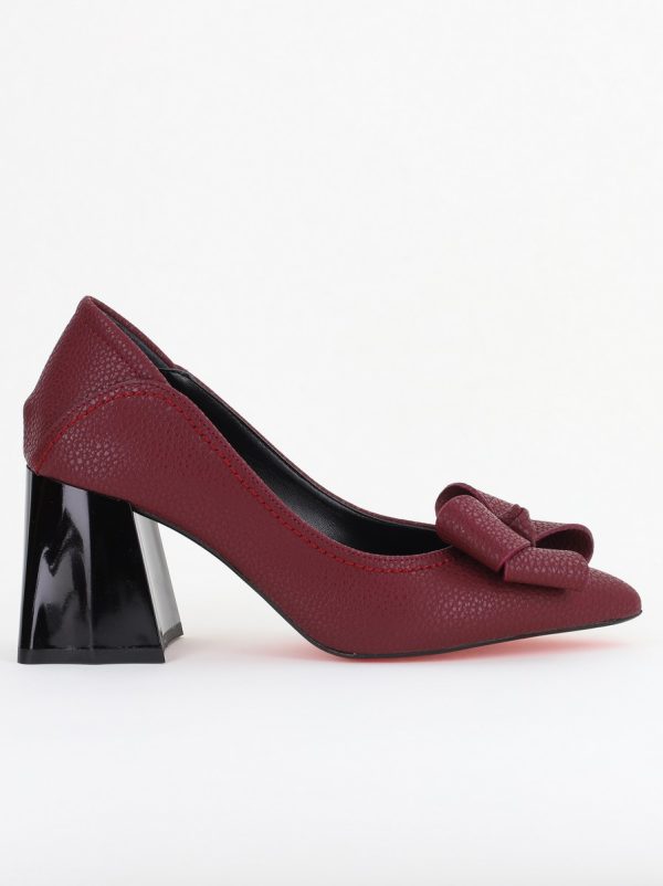 Pantofi Damă cu Toc din Piele Ecologică cu fundiță bordo mat (BS2000D2409802) 120