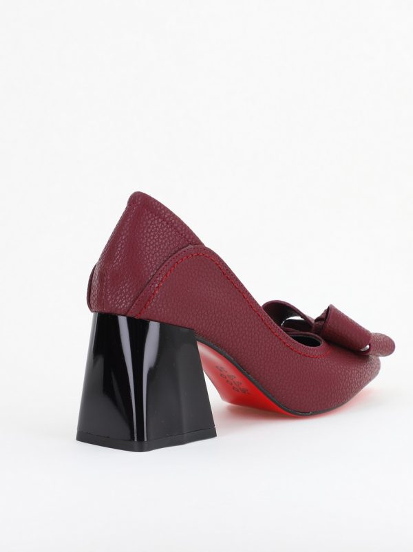 Pantofi Damă cu Toc din Piele Ecologică cu fundiță bordo mat (BS2000D2409802) 122