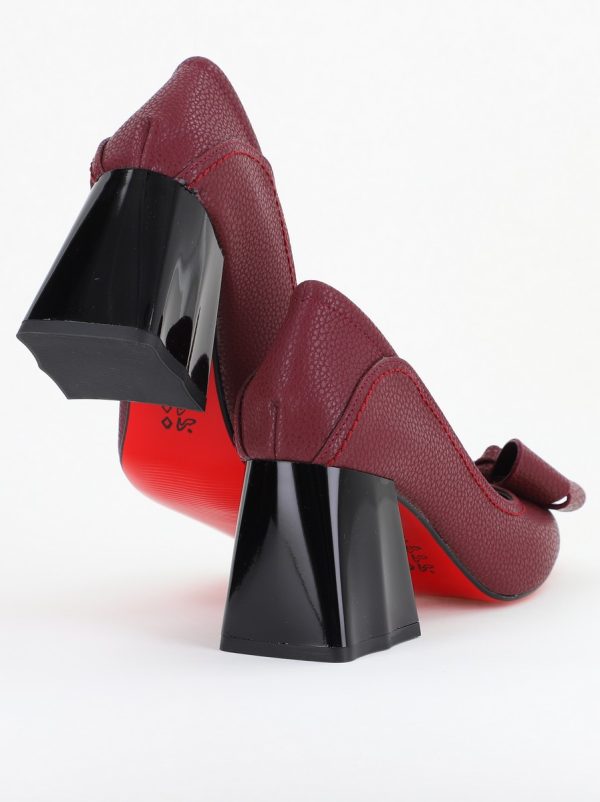 Pantofi Damă cu Toc din Piele Ecologică cu fundiță bordo mat (BS2000D2409802) 119