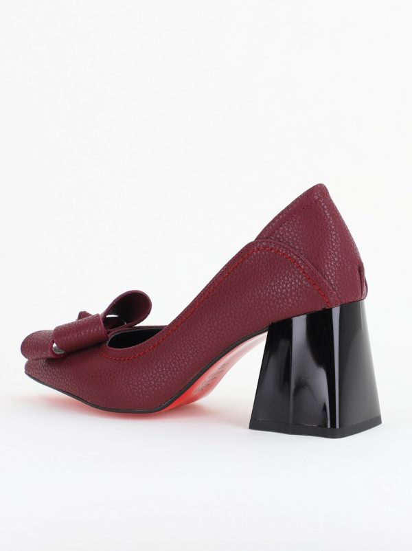Pantofi Damă cu Toc din Piele Ecologică cu fundiță bordo mat (BS2000D2409802) 123