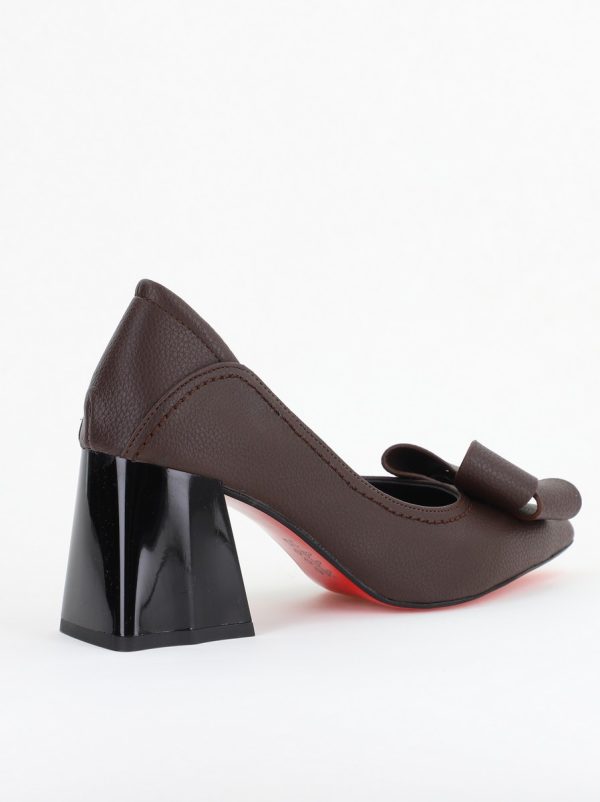 Pantofi Damă cu Toc din Piele Ecologică cu fundiță cafeniu mat (BS2000D2409807) 122