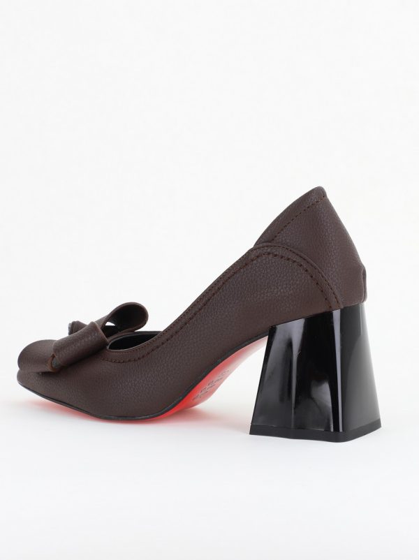 Pantofi Damă cu Toc din Piele Ecologică cu fundiță cafeniu mat (BS2000D2409807) 123