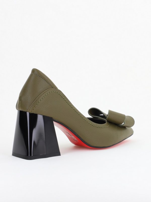Pantofi Damă cu Toc din Piele Ecologică cu fundiță verde kaki mat (BS2000D2409806) 122