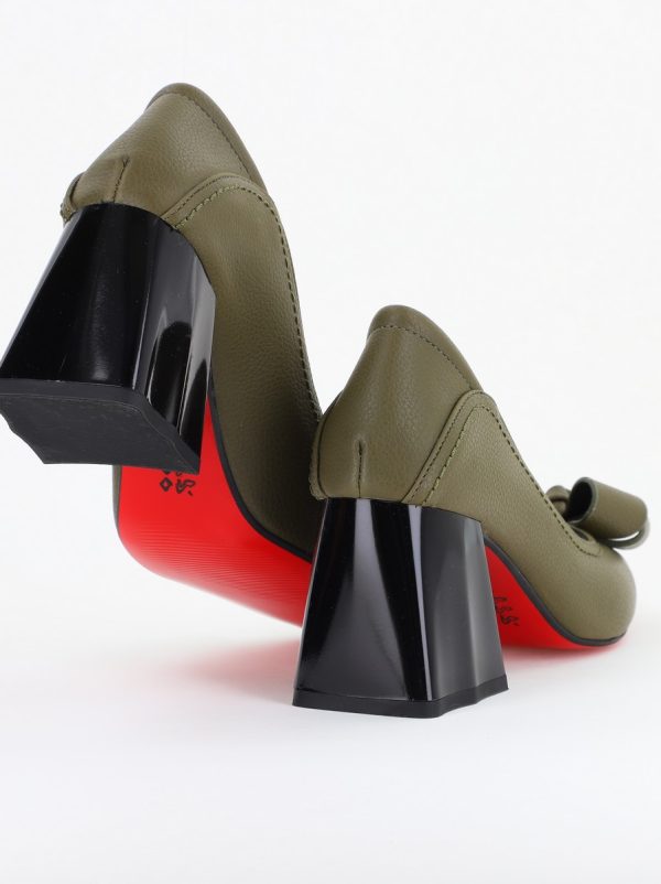 Pantofi Damă cu Toc din Piele Ecologică cu fundiță verde kaki mat (BS2000D2409806) 119
