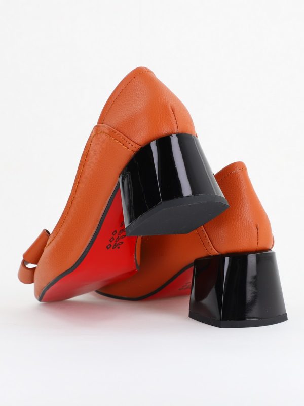 Pantofi Damă cu Toc din Piele Ecologică cu fundiță Maro (BS5002D2410977) 122